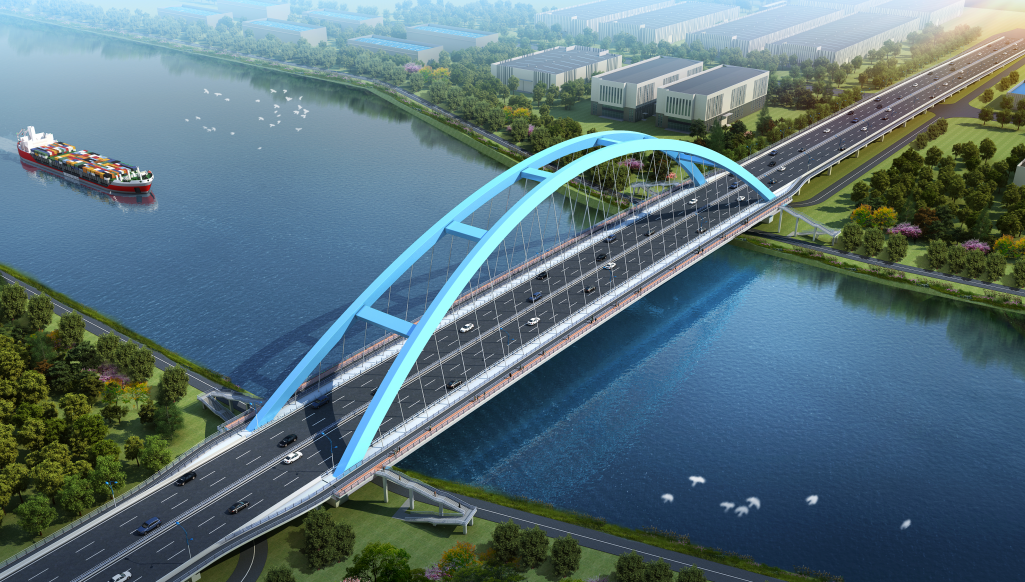吊装难度大新建的浦星公路桥主桥为单跨230米的下承式提篮系杆拱桥,在