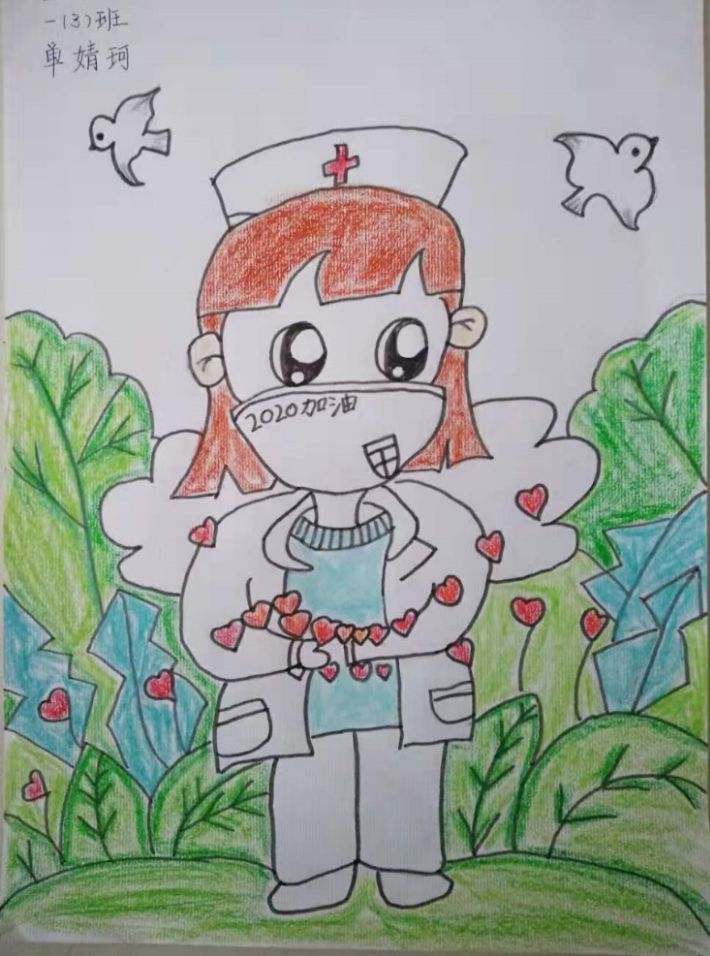 抗疫护士儿童画图片